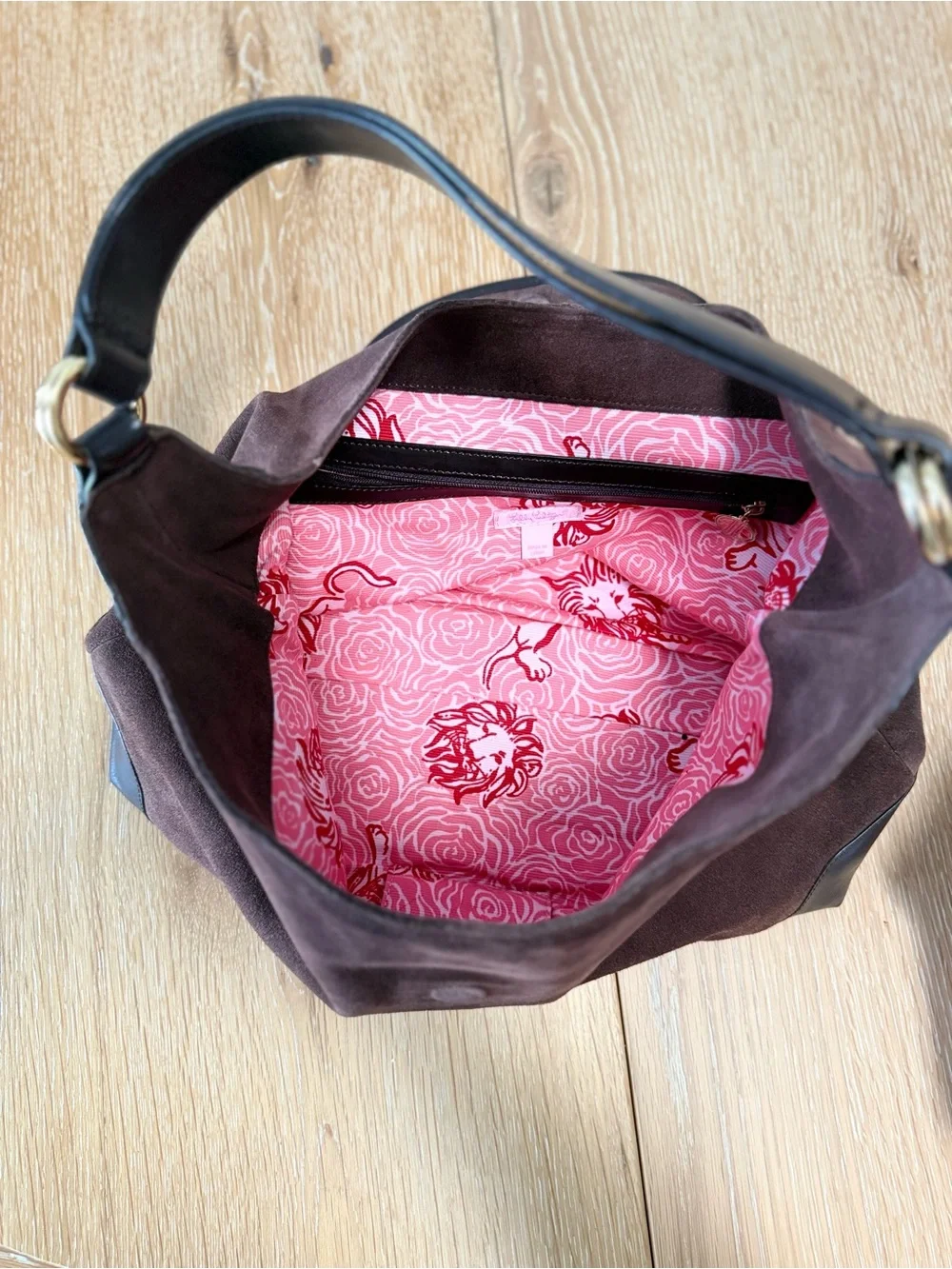 Vintage Lilly Pulitzer Chocolate Brown Suede Lion Head Hobo Shoulder Bag